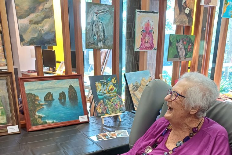 Admiring artwork at Regis Lutwyche